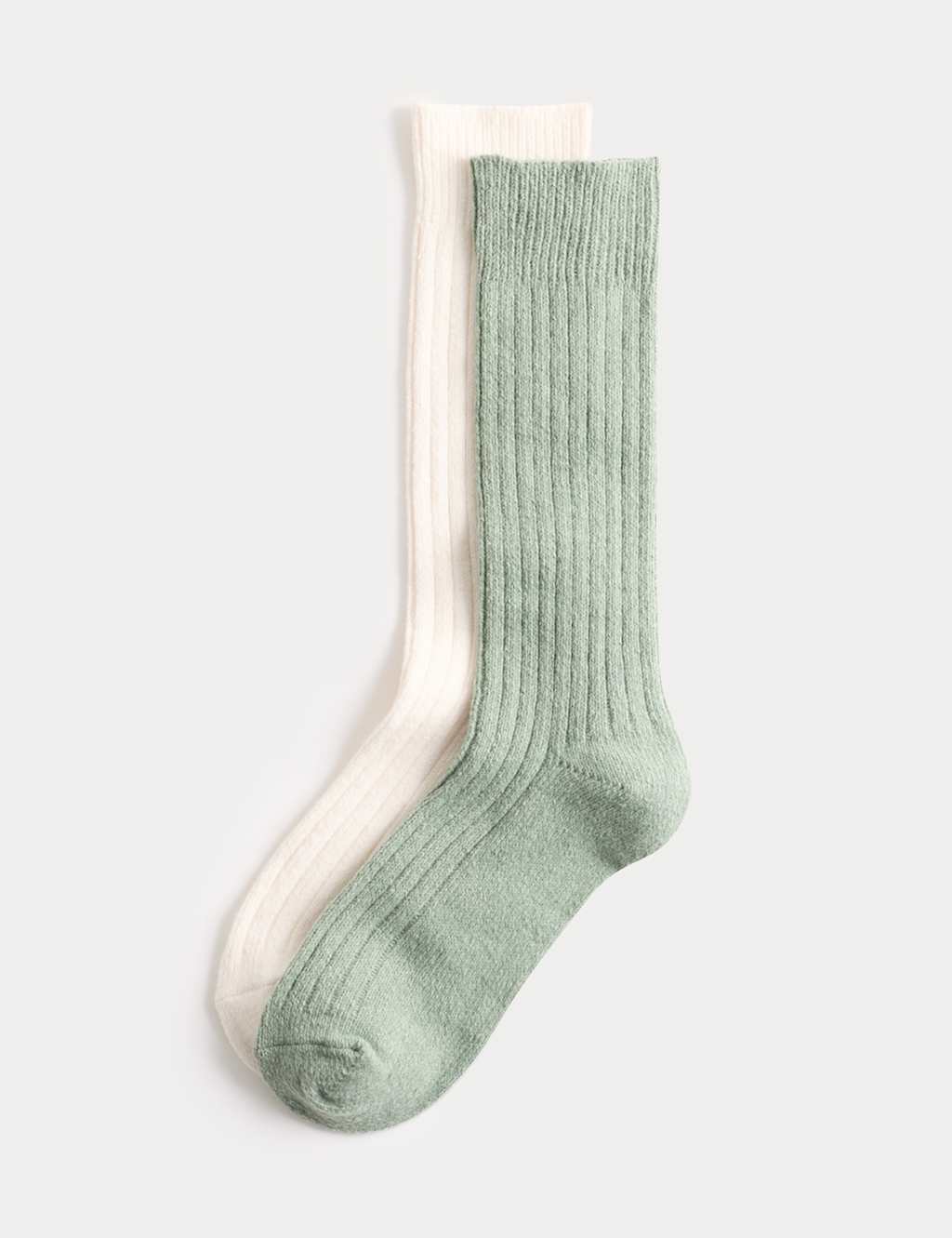M&S 2 Pack Ribbed Mid Calf Socks Green Mix