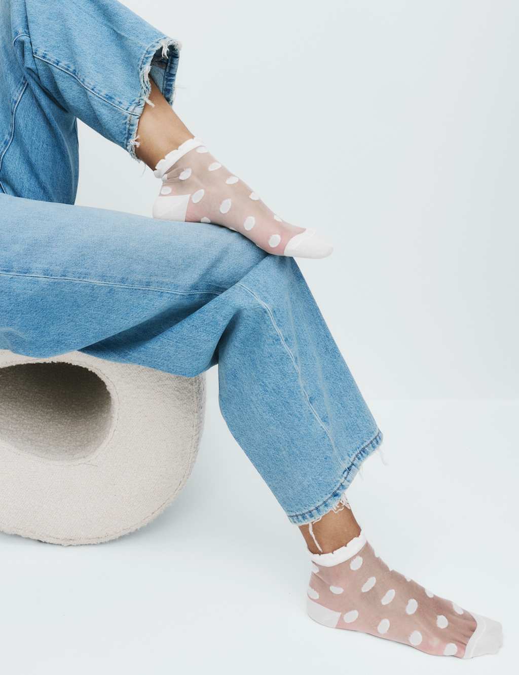 Women's Cotton Blend Sheer Large Spot Anklets - 3-5 - White - Available at M&S