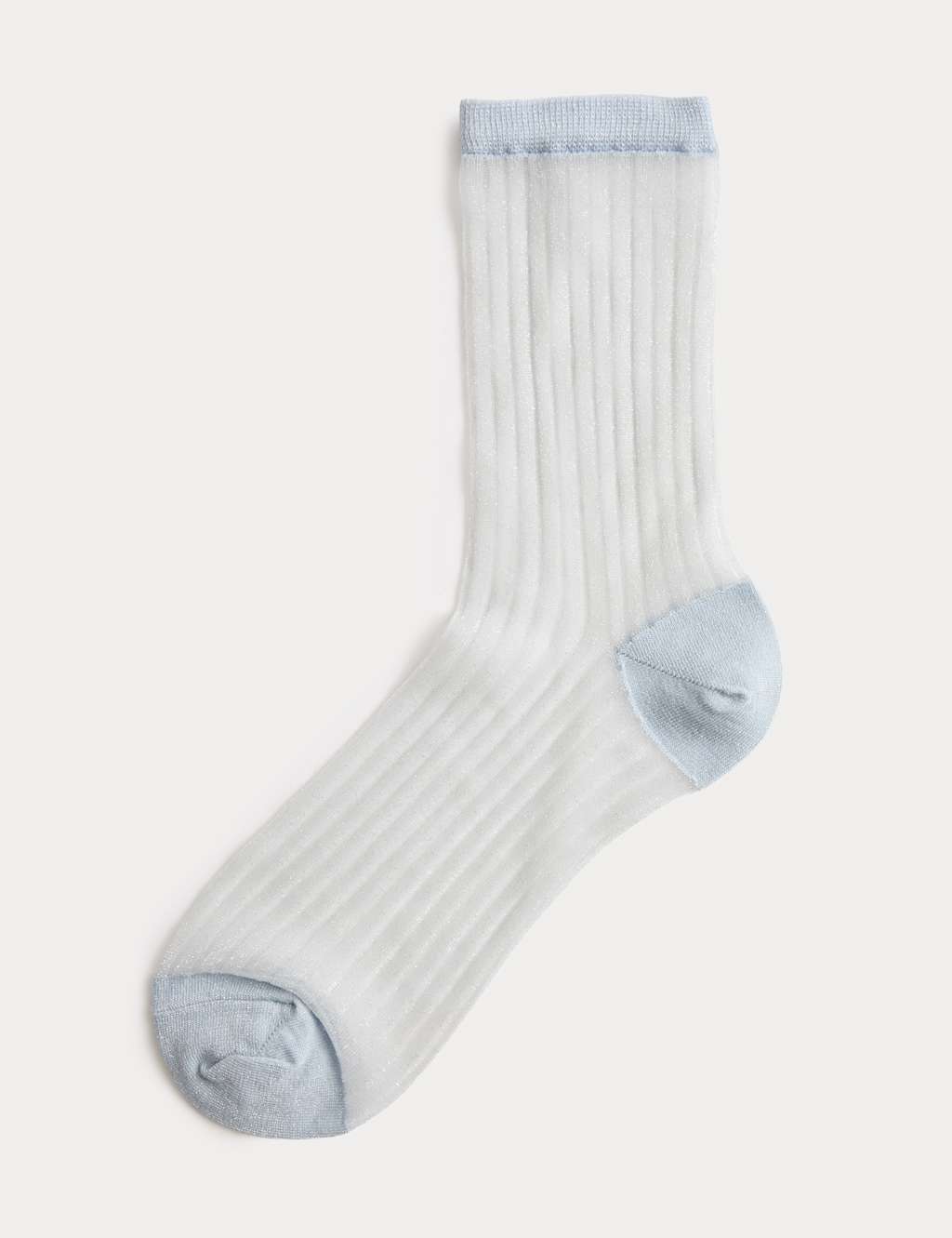 M&S Women's Cotton Blend Sheer Ribbed Sparkly Crew Socks - 6-8 - Blue Mix