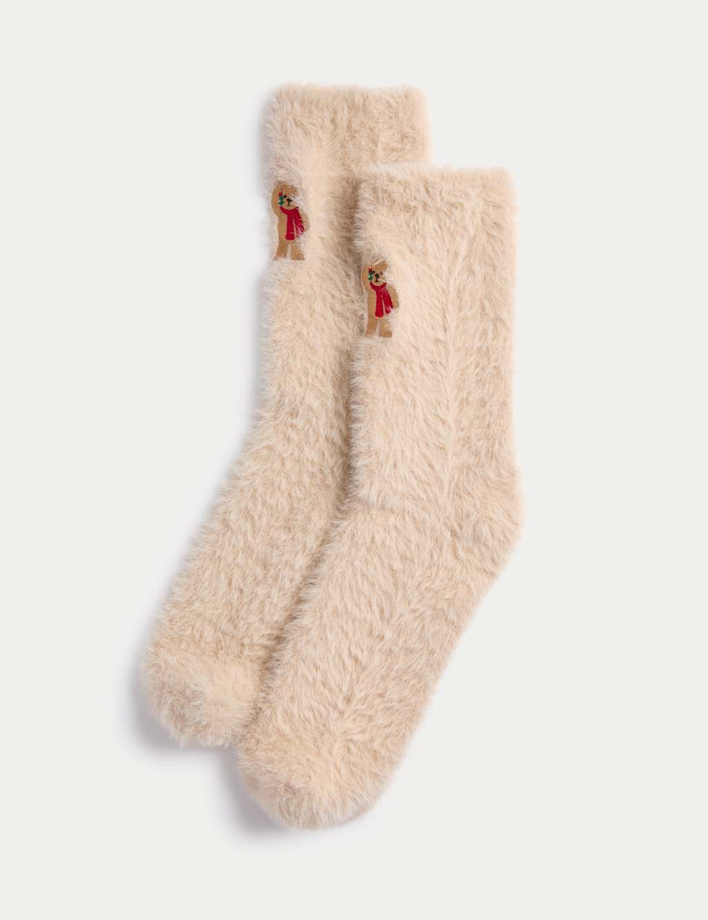 M&S Cosy Spencer Bear Embroidered Socks Natural Mix