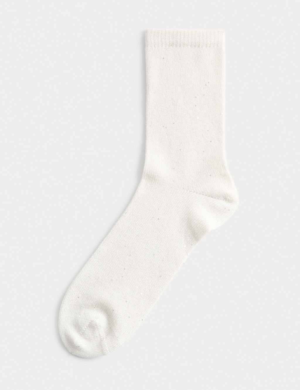 M&S Sequin Ankle High Socks with Cashmere White