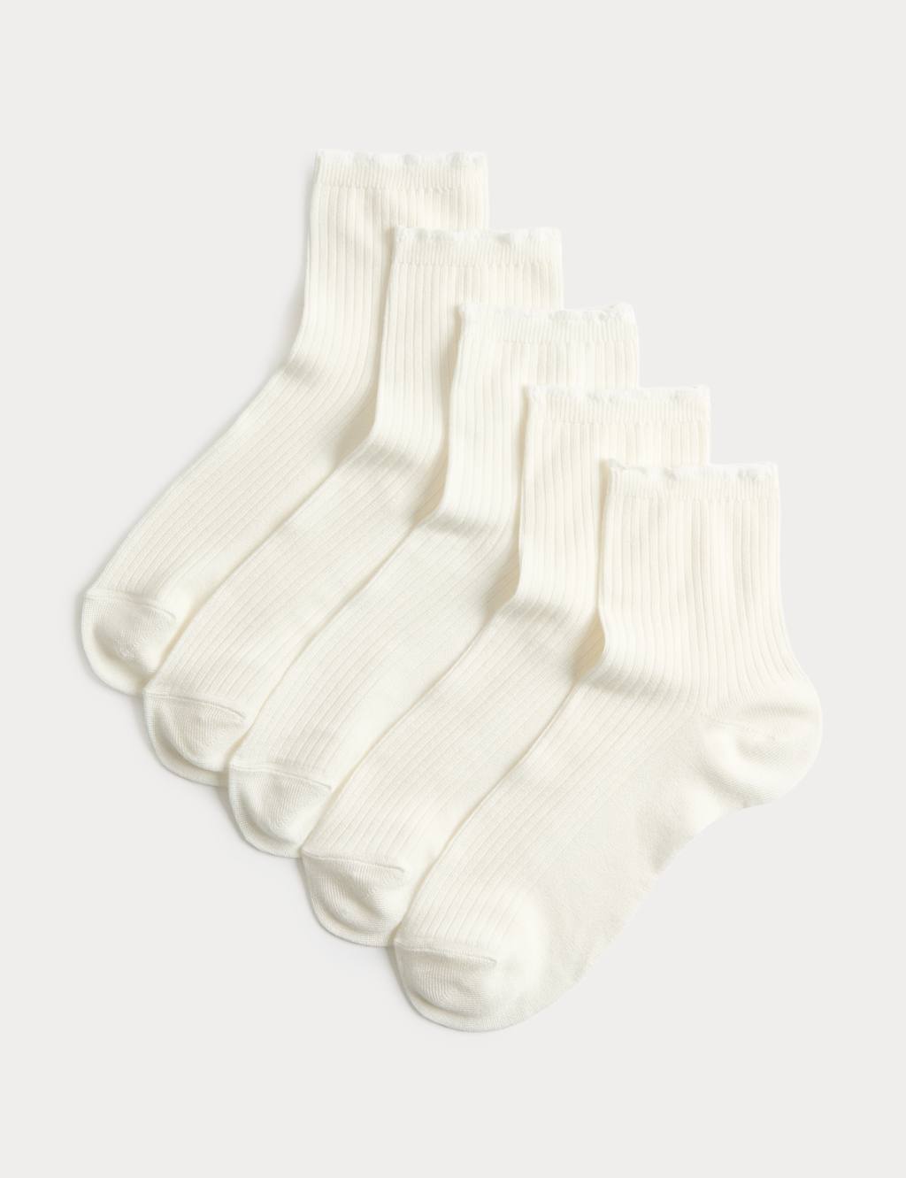 M&S Women's 5 Pack Supersoft Ribbed Quarter Socks - 3-5 - Ivory