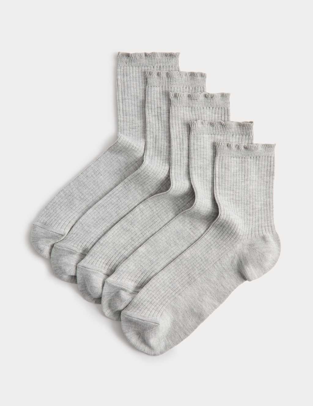 M&S Women's 5 Pack Supersoft Ribbed Quarter Socks - 3-5 - Grey Marl