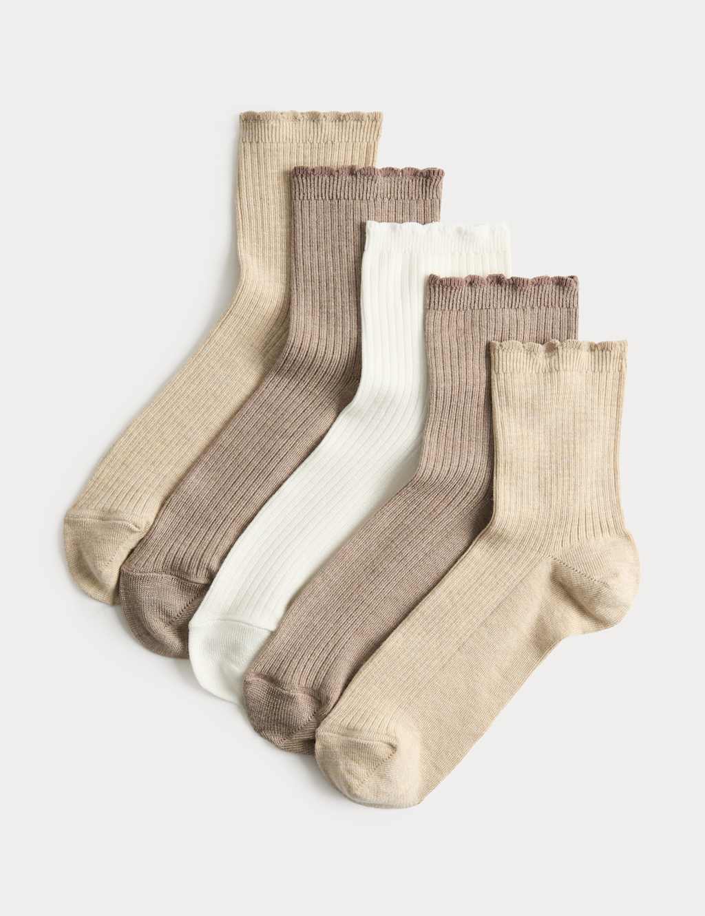 M&S Women's 5 Pack Supersoft Ribbed Quarter Socks - 3-5 - Natural Mix