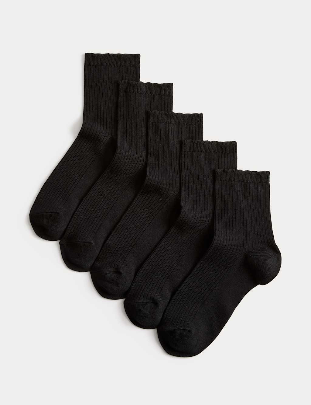 M&S Women's 5 Pack Supersoft Ribbed Quarter Socks - 6-8 - Black