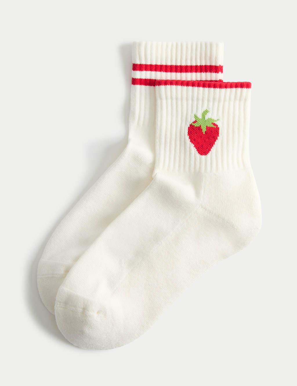 M&S Women's 2 Pack Cotton Rich Fruit Quarter Socks - White Mix