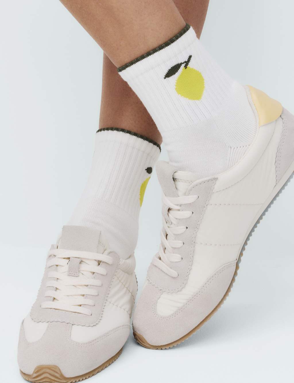 M&S Women's 2 Pack Cotton Rich Lemon Ankle High Socks - White Mix
