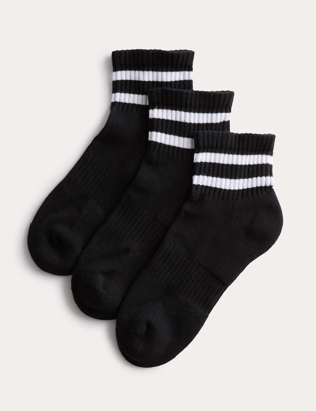 Goodmove Women's 3 Pack Cotton Rich Striped Quarter Socks - 6-8 - Black