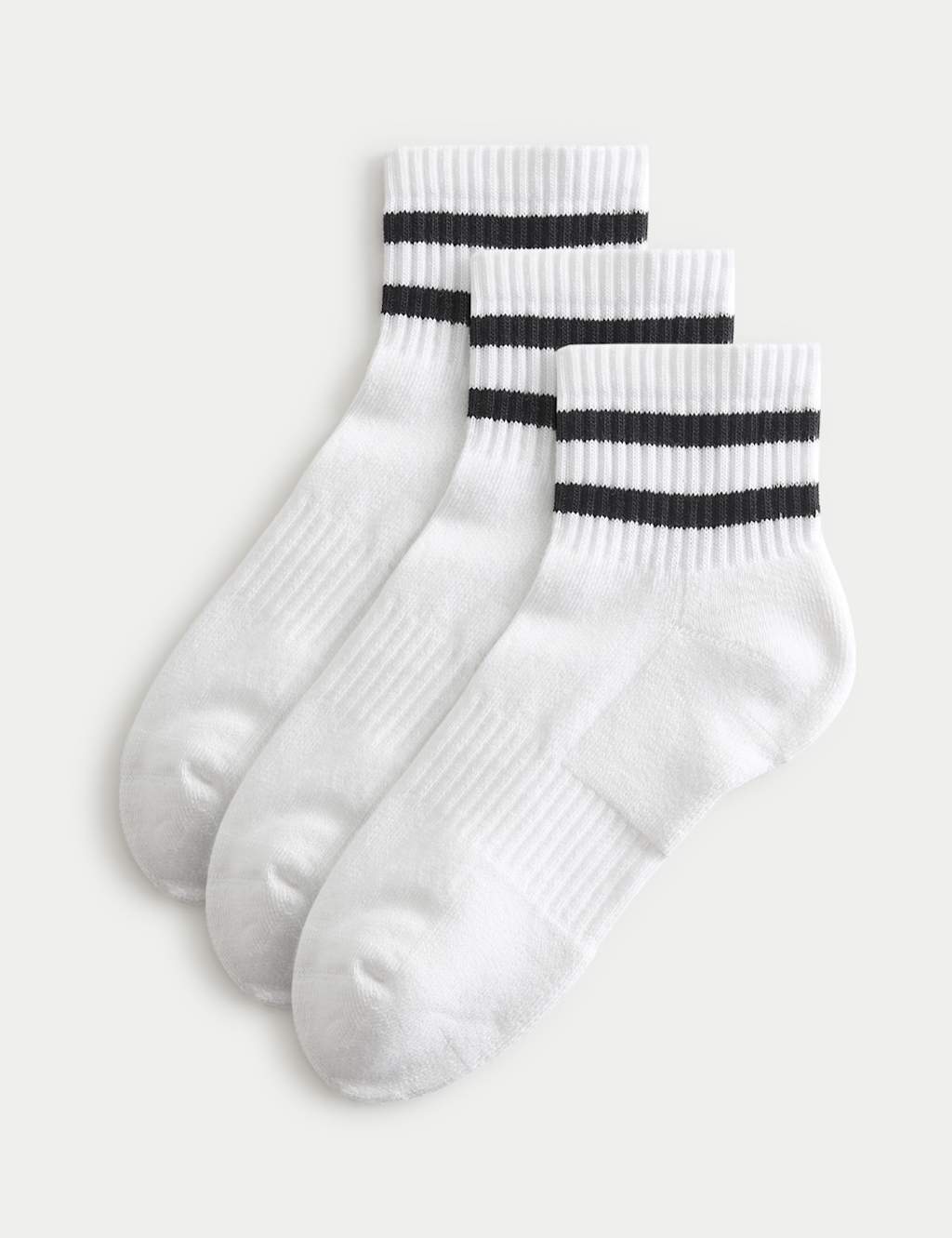 Goodmove Women's 3 Pack Cotton Rich Striped Quarter Socks - 3-5 - White Mix