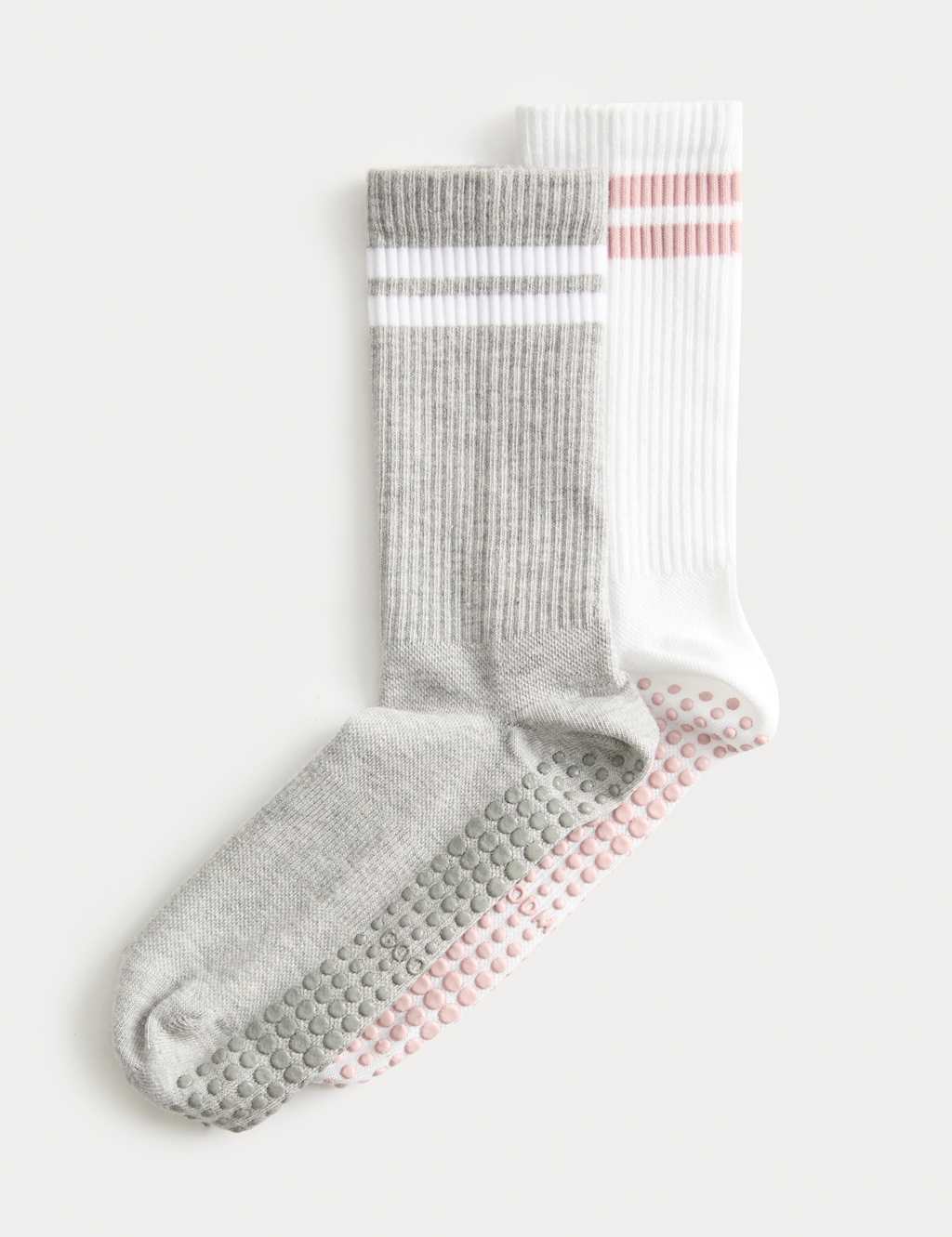 Goodmove 2 Pack Cotton Blend Stripe Yoga Socks White Mix