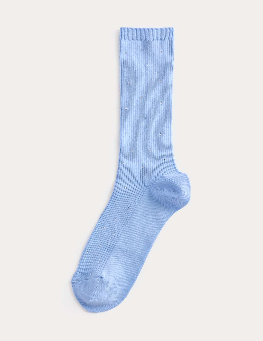 M&S Women's Cotton Rich Embellished Ribbed Crew Socks - Blue