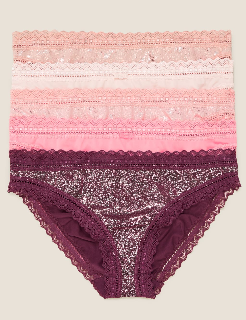 M&S 5pk Microfibre with Lace Bikini Knickers Pink Mix