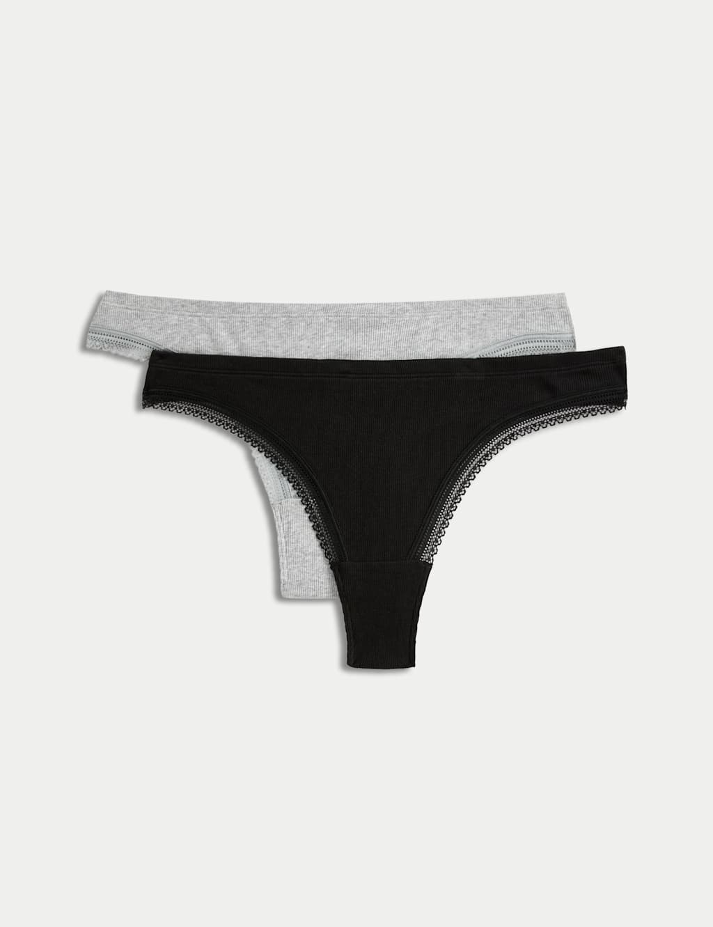 M&S 2 Pack Cotton Rich Ribbed Thongs Black Mix