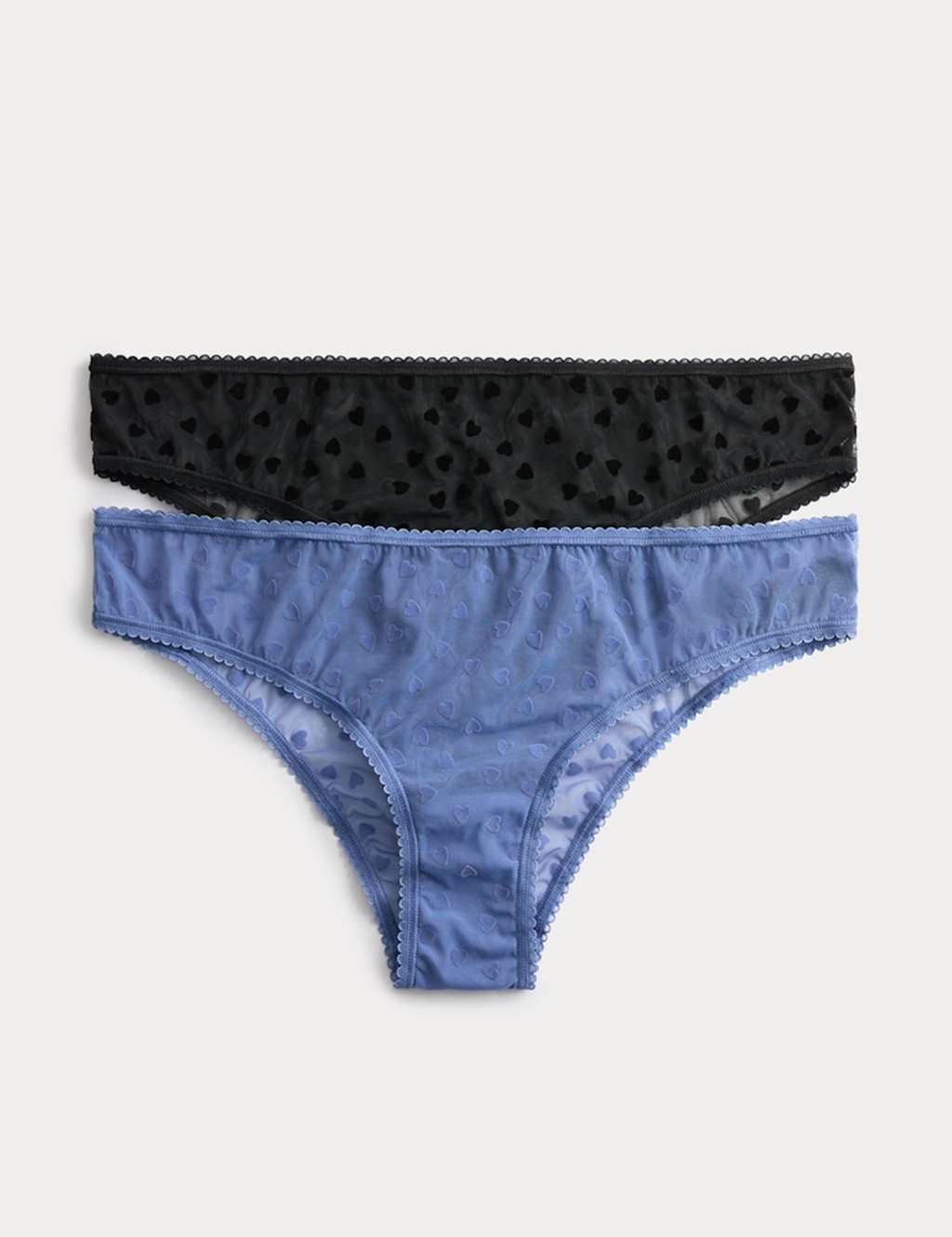 M&S 2 Pack Heart Flock Brazilian Knickers Blue Mix