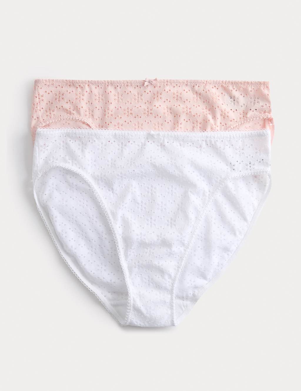 M&S 2 Pack Broderie High Leg Knickers White Mix