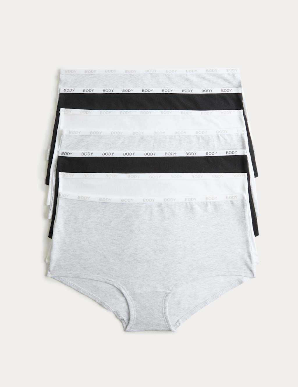 M&S Women's 7 Pack Cotton Rich High Rise Knicker Shorts - 10 - Grey Mix