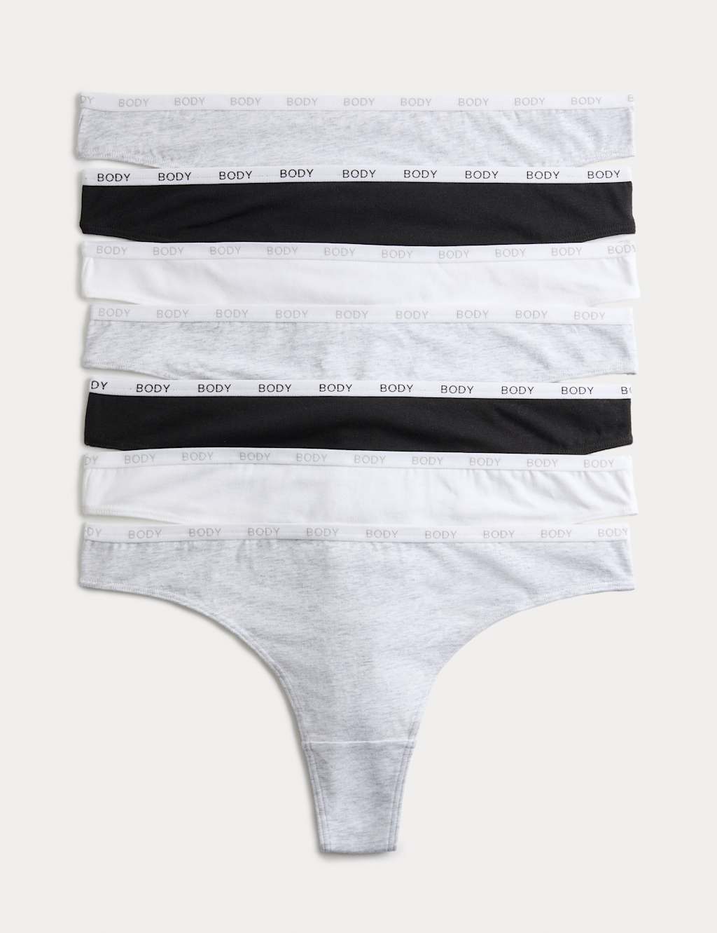 Body By M&S Women's 7 Pack Cotton Rich Logo Waistband Thongs - 12 - Grey Mix