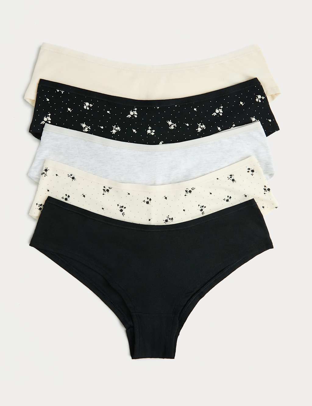M&S Women's 5 Pack Cotton Modal Hipster Knickers - 28 - Black Mix