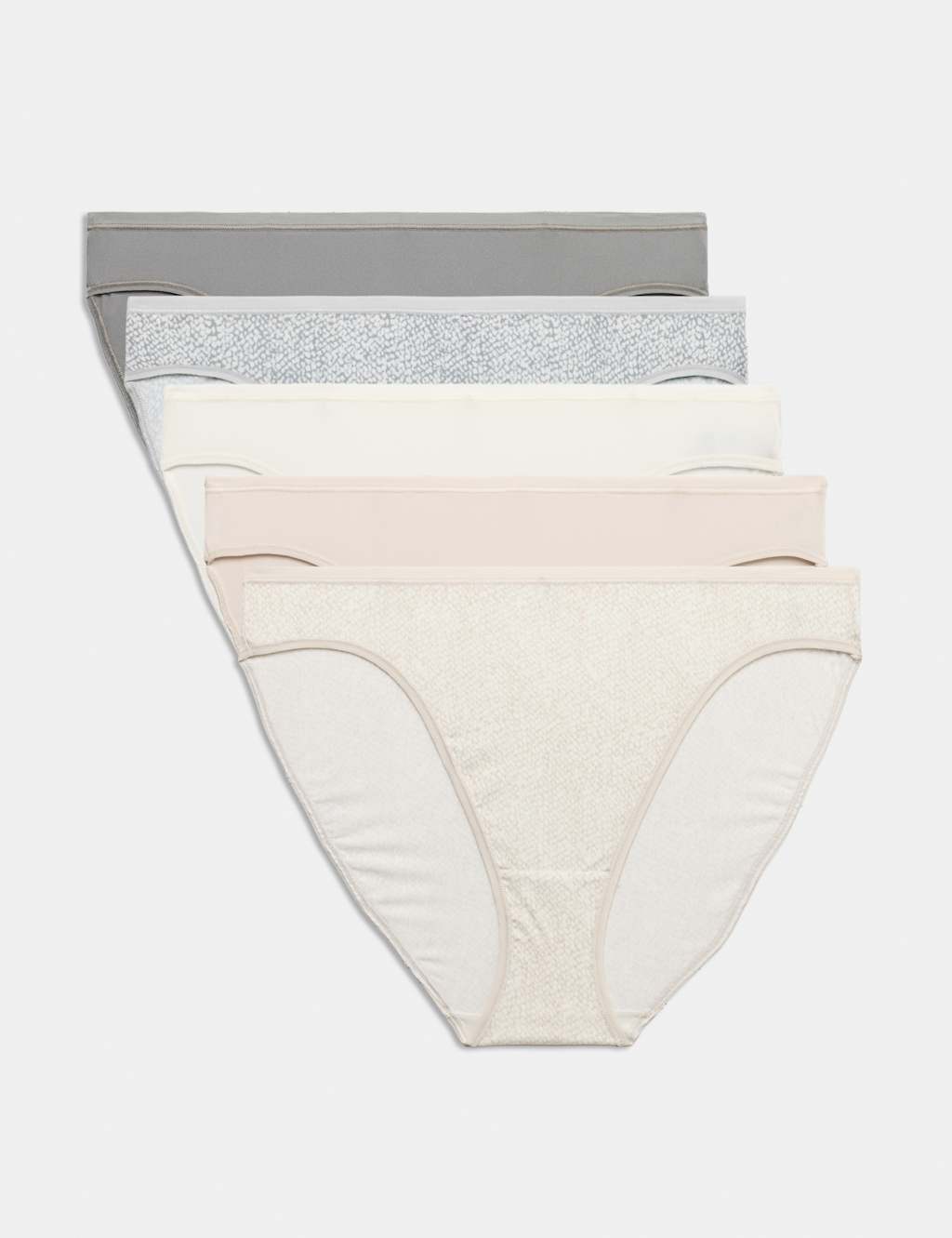 M&S Women's 5pk Microfibre High Leg Knickers - 10 - Grey Mix