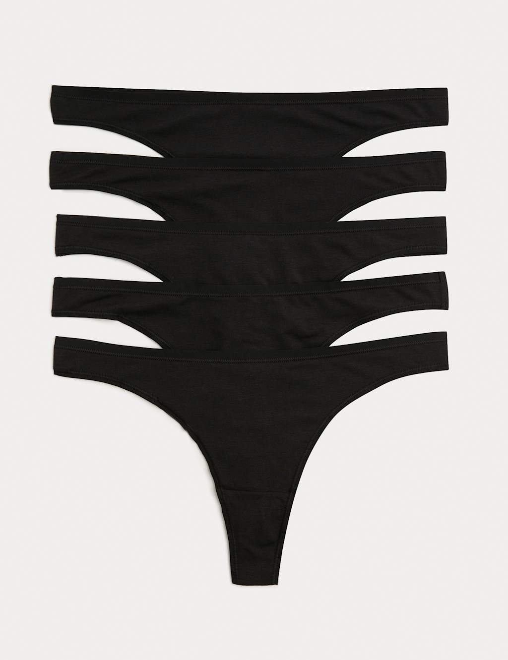 M&S Women's 5 Pack Cotton Modal Thongs - 12 - Black