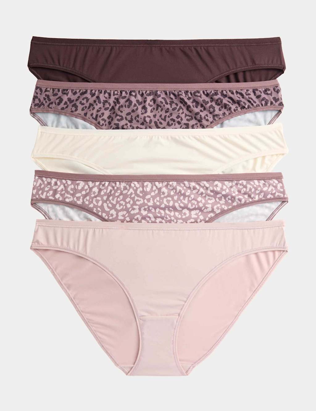 M&S 5pk Microfibre Low Rise Bikini Knickers Brown Mix