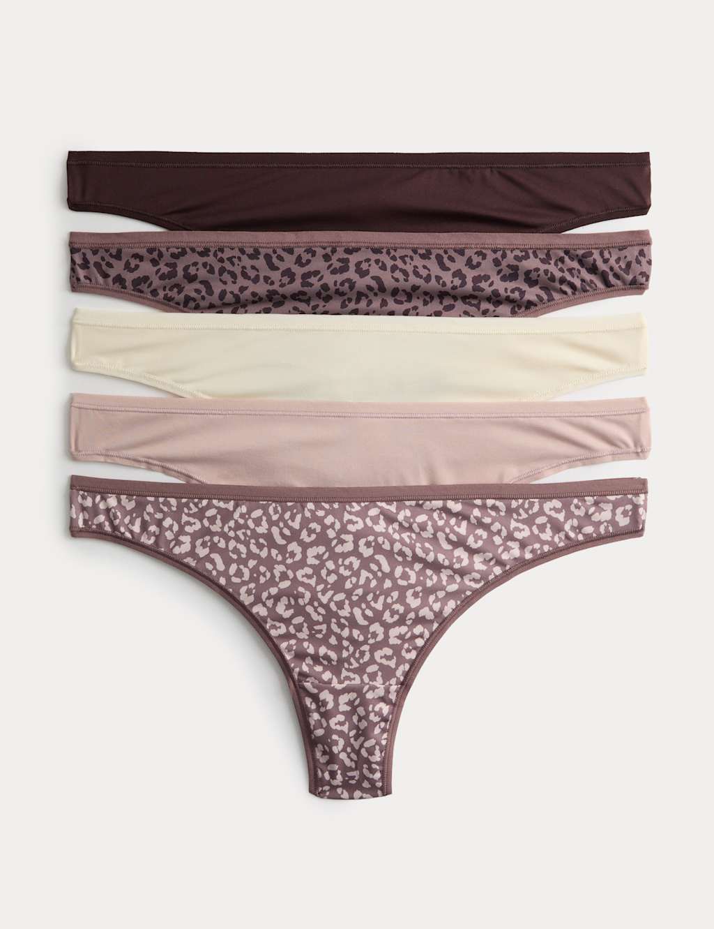 M&S 5pk Microfibre Low Rise Thongs Brown Mix