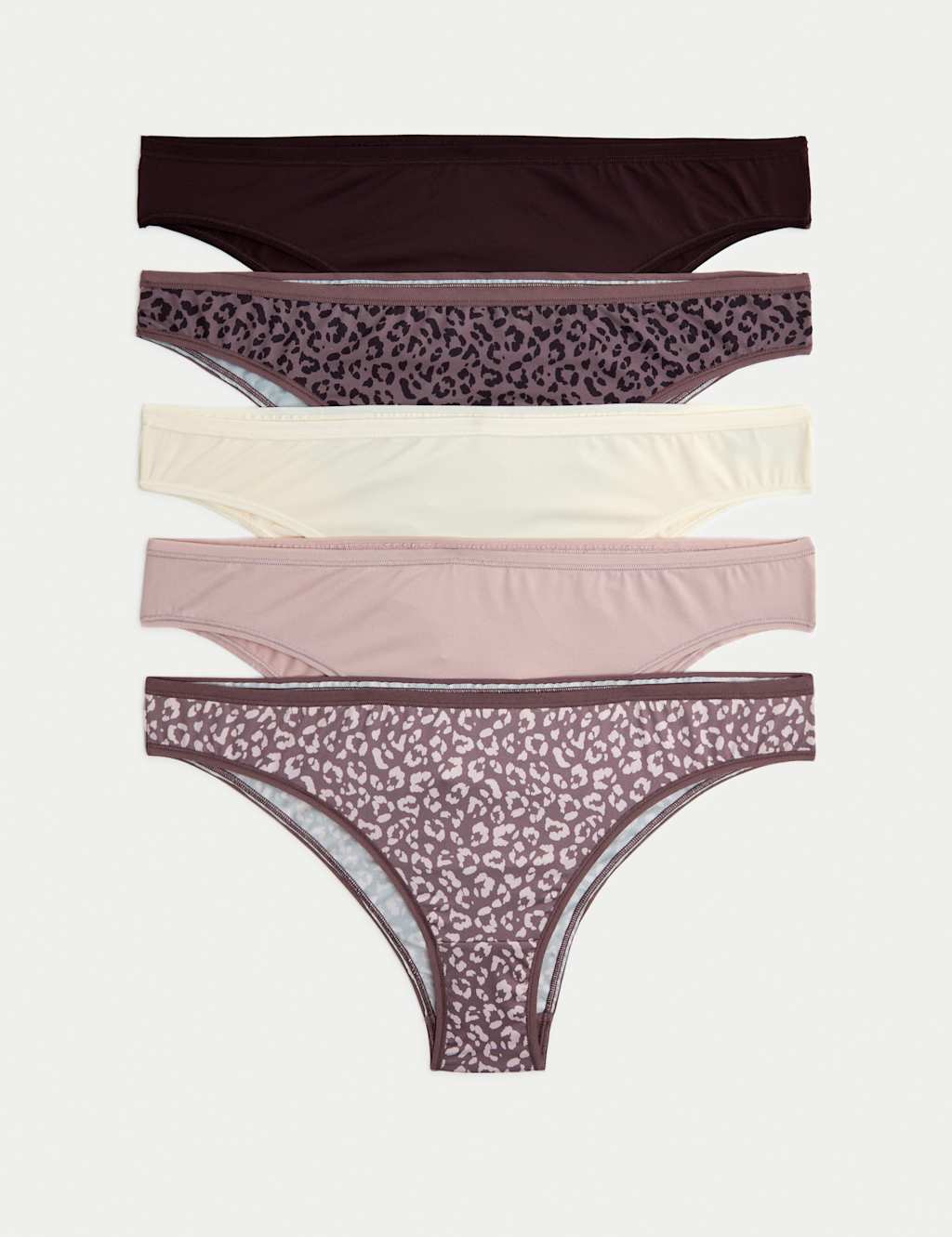 M&S 5pk Microfibre Brazilian Knickers Brown Mix