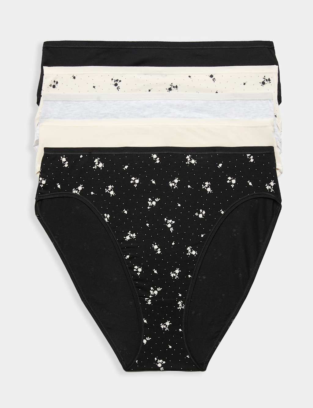 M&S Women's 5pk Cotton Modal High Waisted High Leg Knickers - 12 - Black Mix