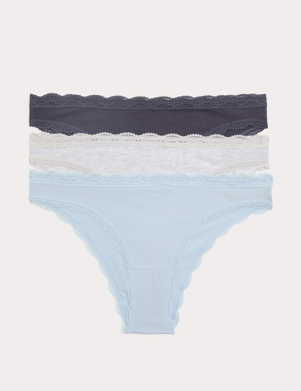 M&S Women's 3 Pack Cotton Rich Brazilian Knickers - 12 - Grey Mix