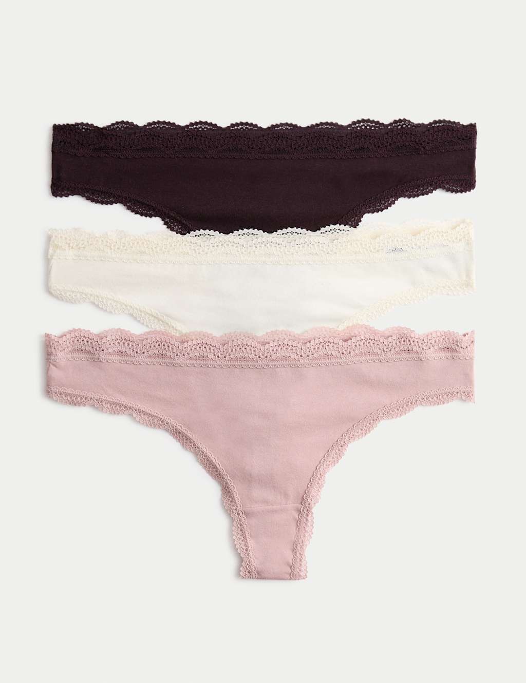M&S 3pk Cotton Rich Thongs Raisin
