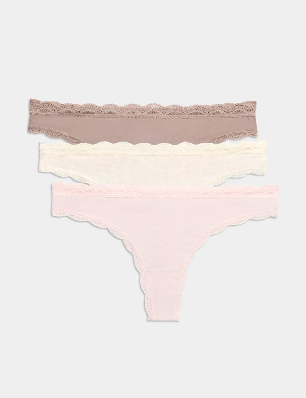 M&S Women's 3pk Cotton Rich Thongs - 10 - Oatmeal Mix