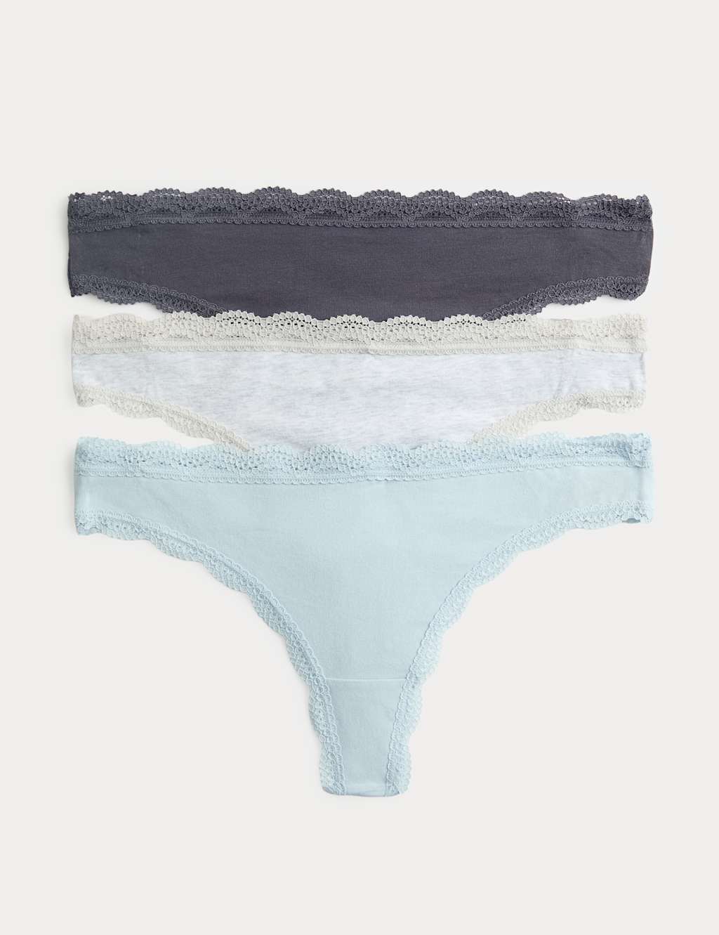 M&S Women's 3pk Cotton Rich Thongs - 12 - Grey Mix