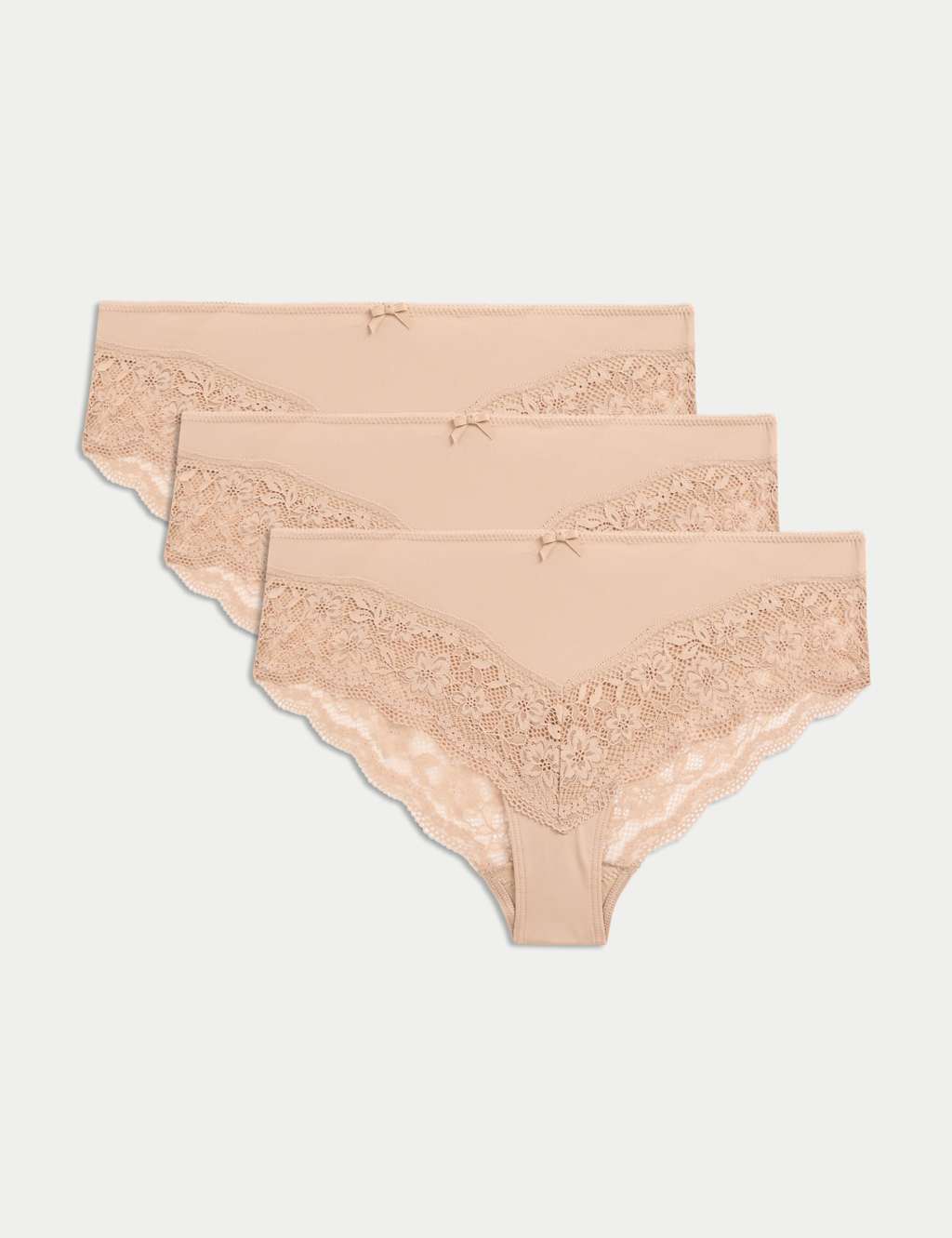 M&S 3pk Lace Trim Brazilian Knickers Rose Quartz