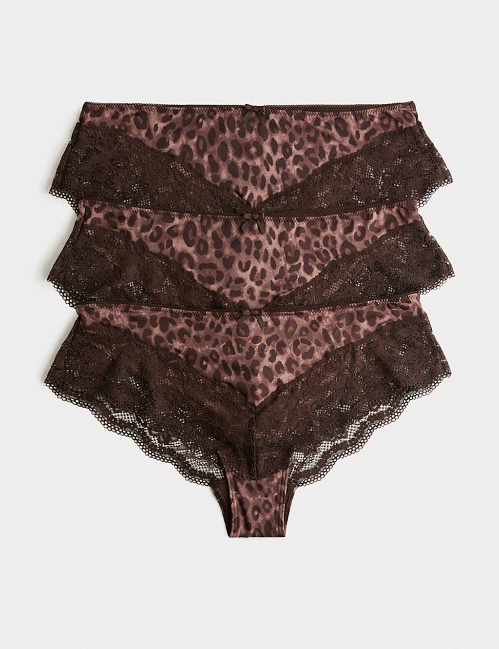 M&S 3pk Lace Trim Brazilian Knickers Chocolate Mix