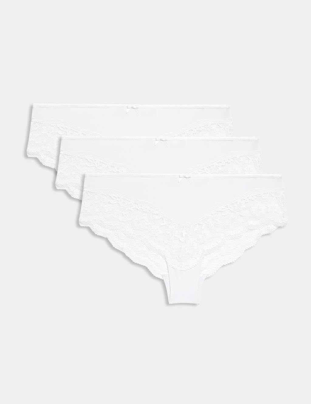M&S 3pk Lace Trim Brazilian Knickers White
