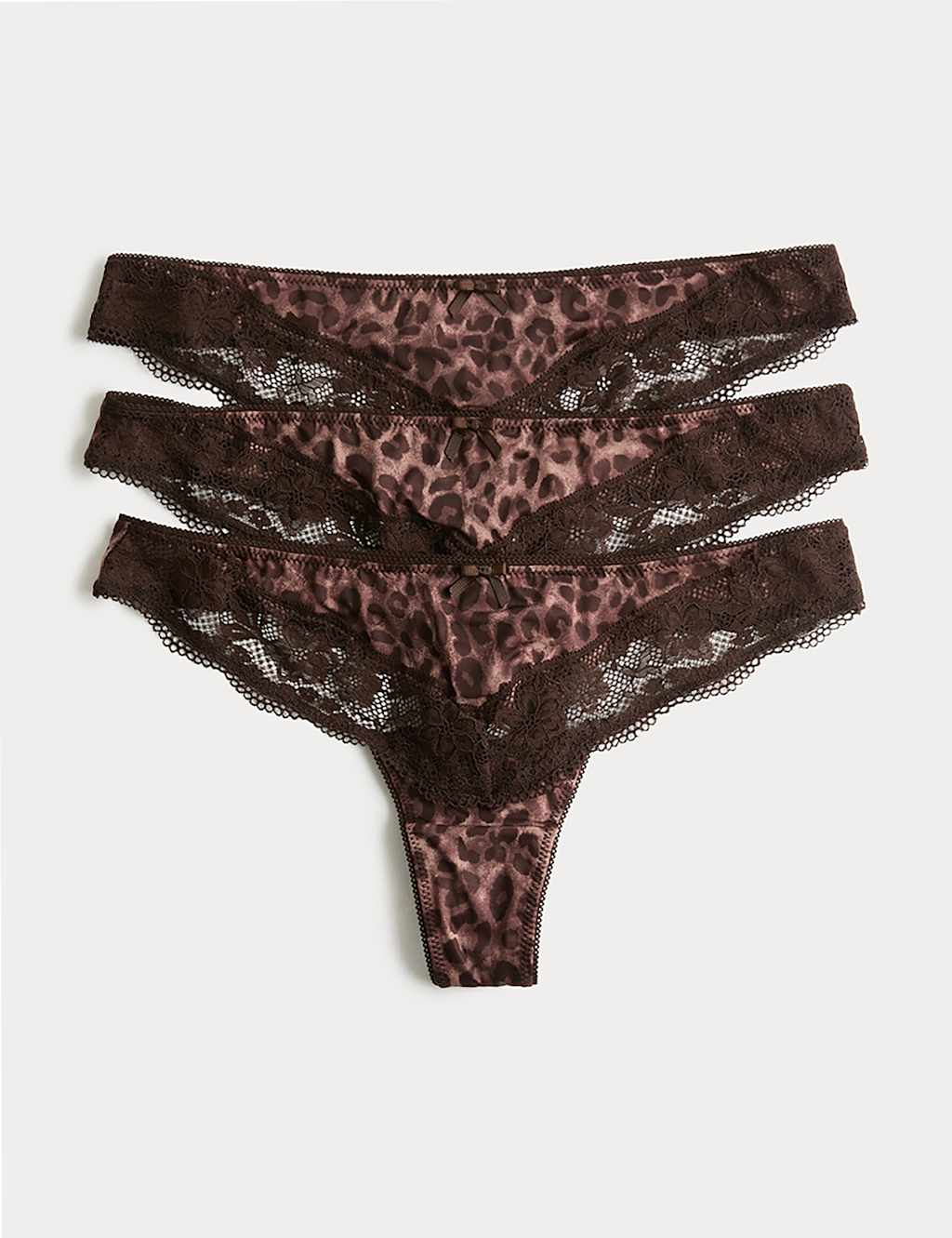 M&S 3pk Lace Trim Thongs Chocolate Mix