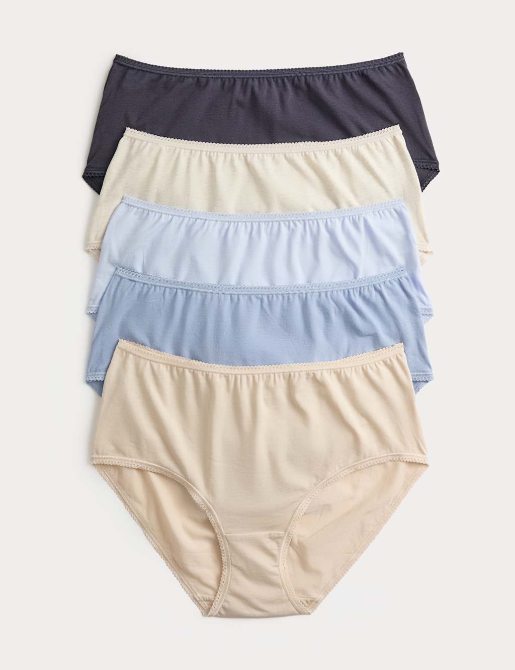 M&S Women's 5pk Cotton Lycra High Rise Shorts - 12 - Blue Mix