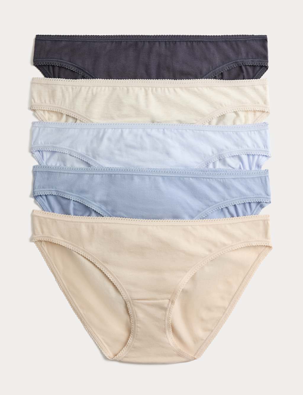 M&S Women's 5pk Cotton Lycra Bikini Knickers - 12 - Blue Mix