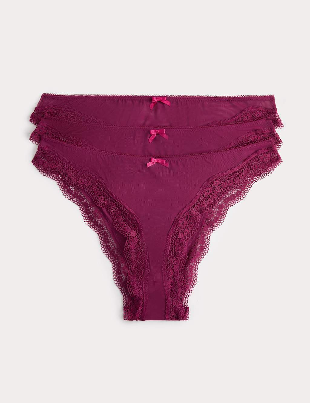 M&S Women's 3 Pack Jasmine Mesh Brazilian Knickers - 6 - Dark Raspberry
