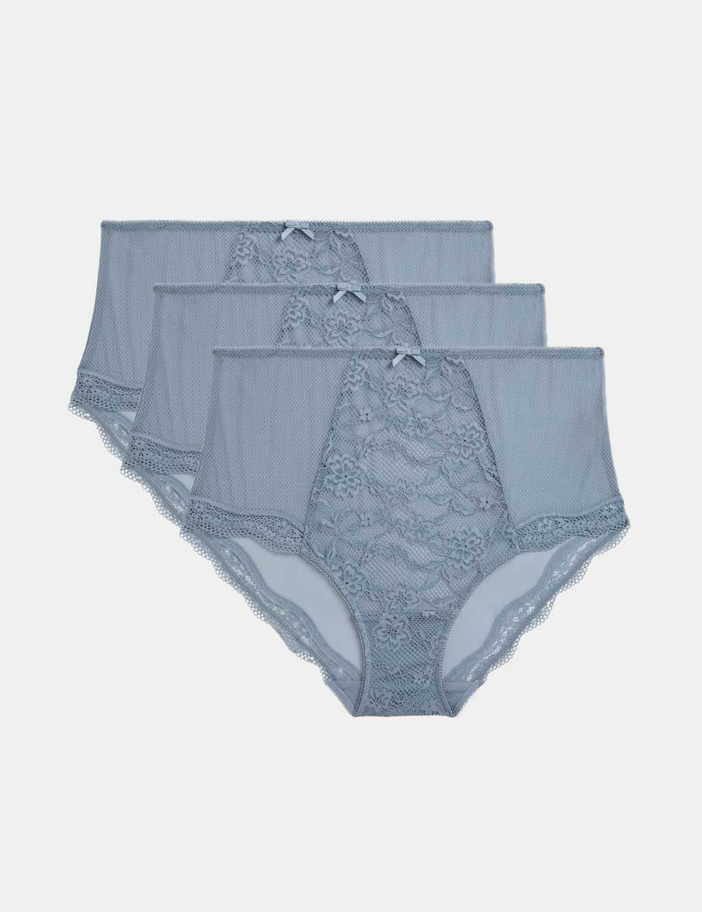 M&S 3pk Jasmine Lace Full Briefs Grey Blue