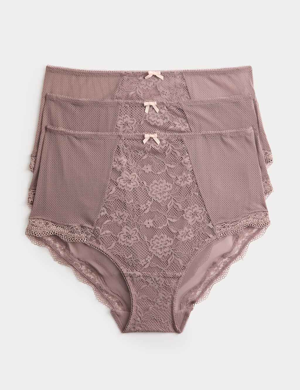 M&S Women's 3pk Jasmine Lace Full Briefs - 20 - Praline