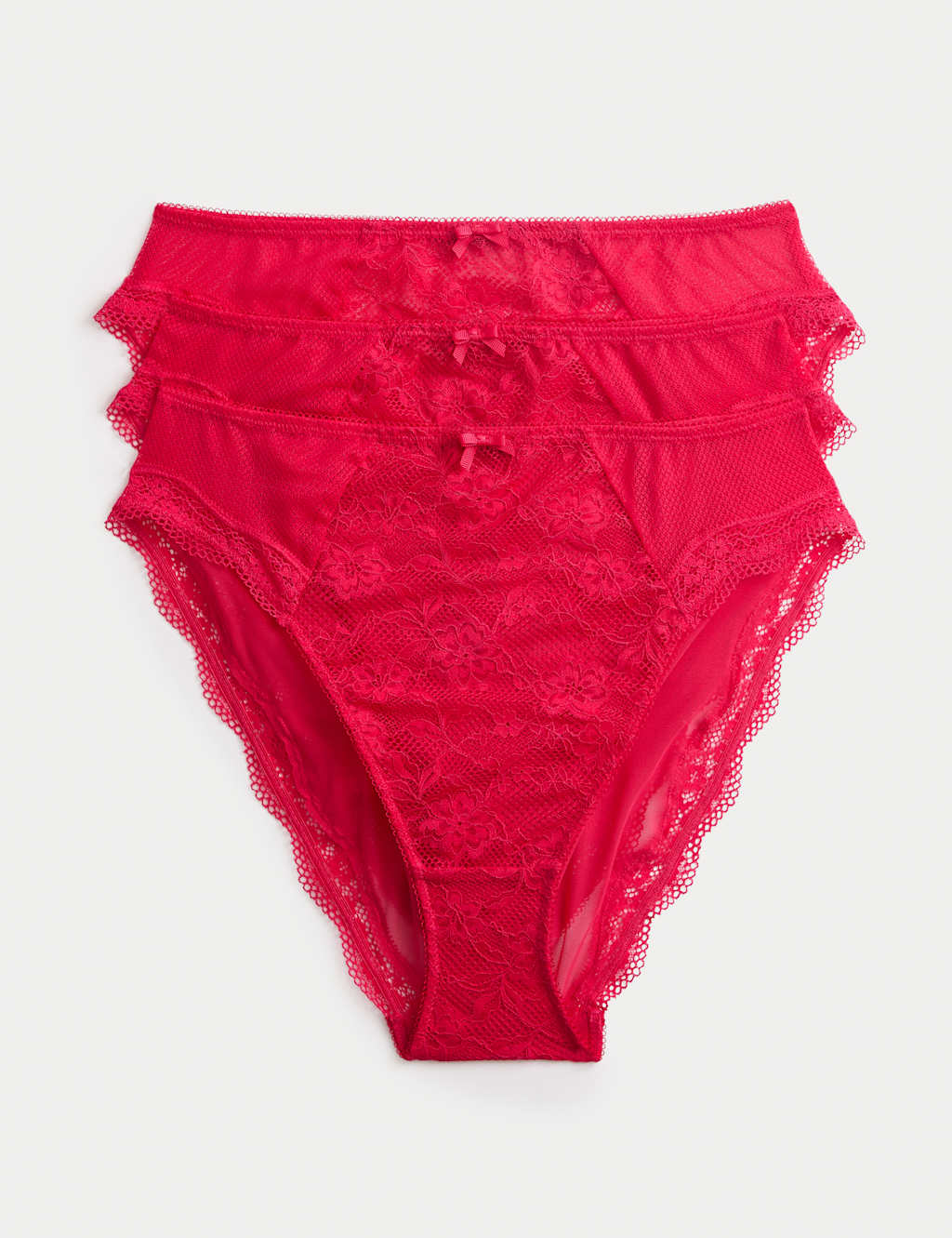 M&S Women's 3pk Jasmine Lace High Waisted High Leg Knickers - 10 - Geranium
