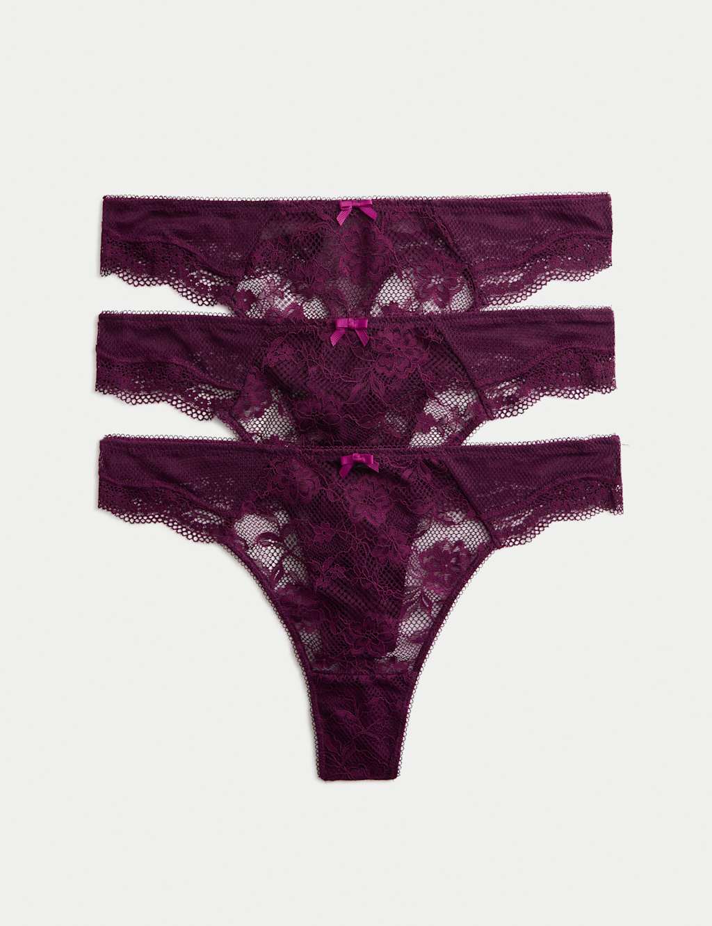 M&S 3pk Jasmine Lace Thongs Dark Magenta