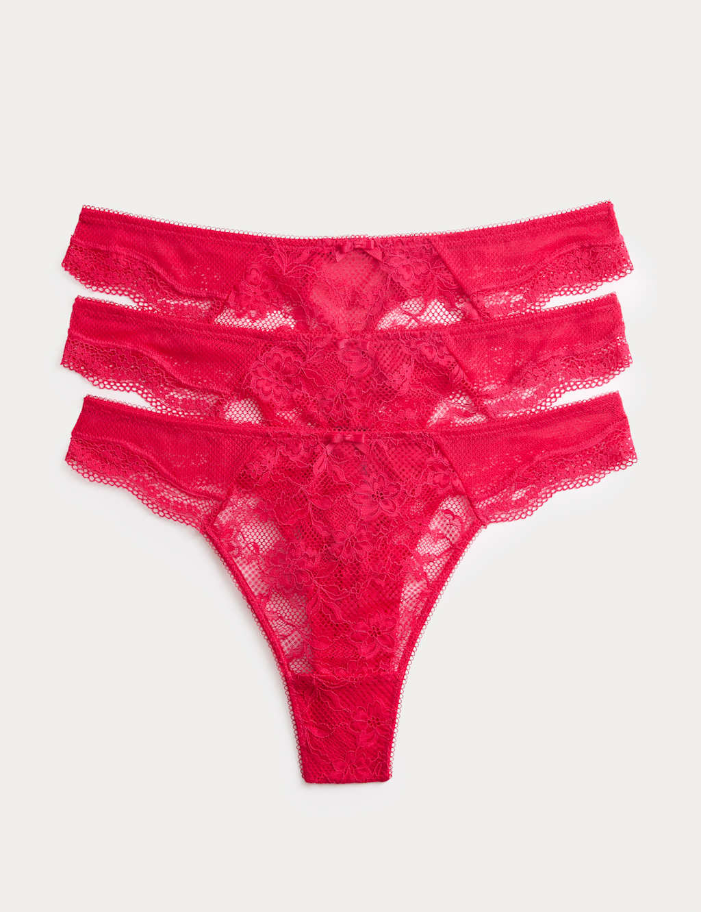 M&S Women's 3pk Jasmine Lace Thongs - 18 - Geranium