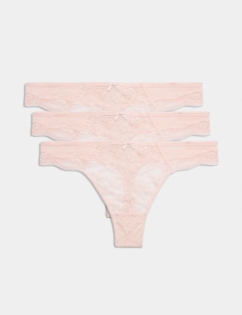 M&S Women's 3pk Jasmine Lace Thongs - 28 - Soft Coral