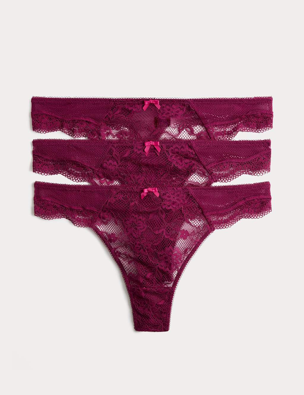 M&S Women's 3pk Jasmine Lace Thongs - 12 - Dark Raspberry