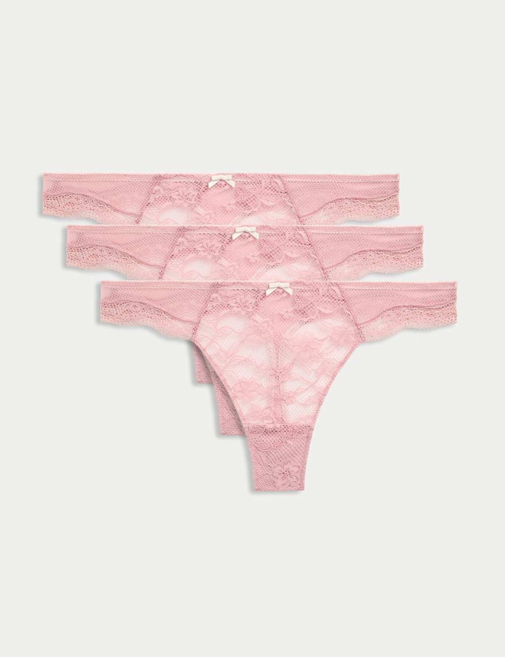 M&S 3pk Jasmine Lace Thongs Antique Pink