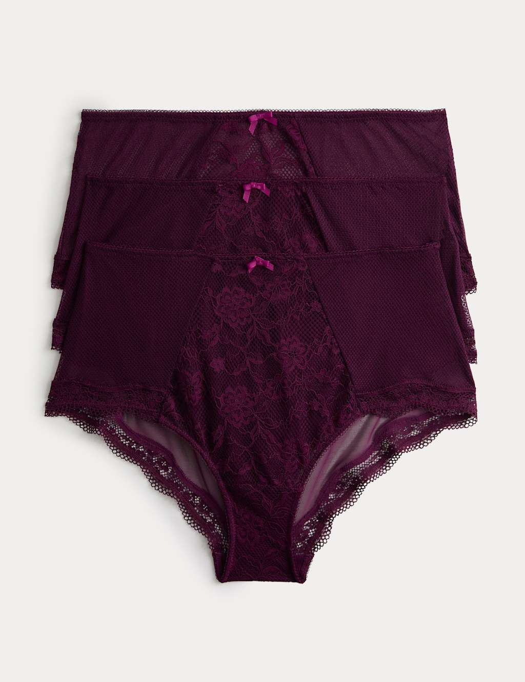 M&S 3pk Jasmine Lace High Rise Shorts Dark Magenta