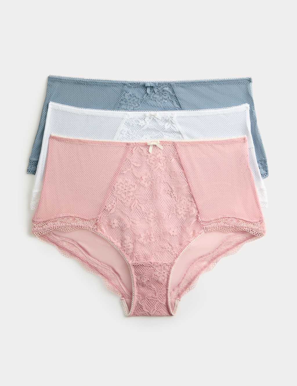 M&S 3pk Jasmine Lace High Rise Shorts Pink Mix