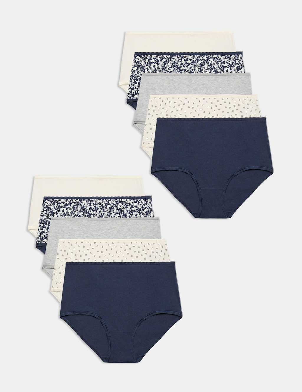 M&S Women's 10pk Cotton Lycra Full Briefs - 6 - Grey Mix